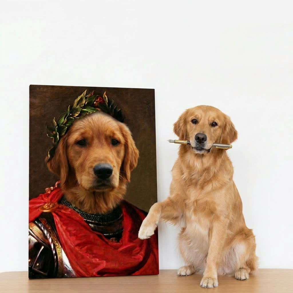 Hundeportrait im Stil eines römischen Kaisers